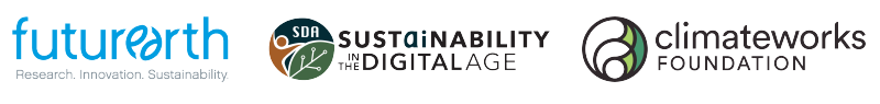 Logos for Future Earth, Sustainability in the Digital Age, and ClimateWorks Foundation