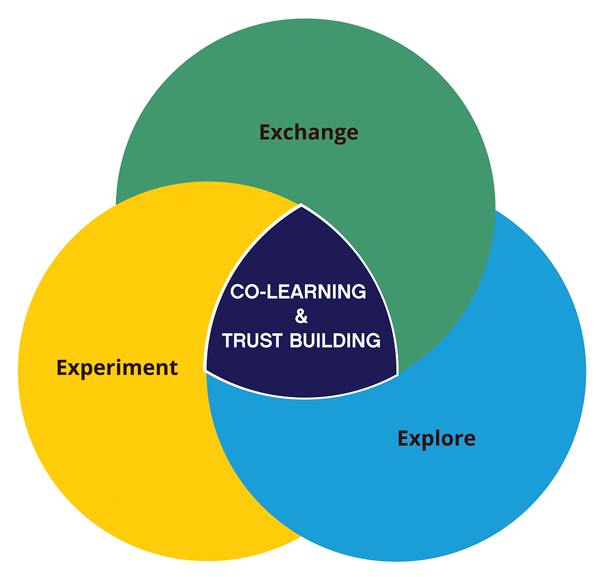 Co-Learning and Trust Building graphic. All details in text.
