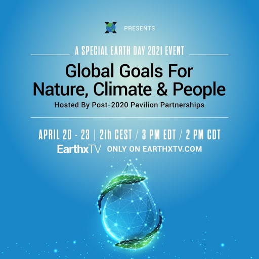 Invitation to watch the EarthxTV special. All information in post text. Falling drop of water with green leafs. Low poly style design. Abstract geometric background. Wireframe light connection structure. Modern 3d graphic ecological concept.