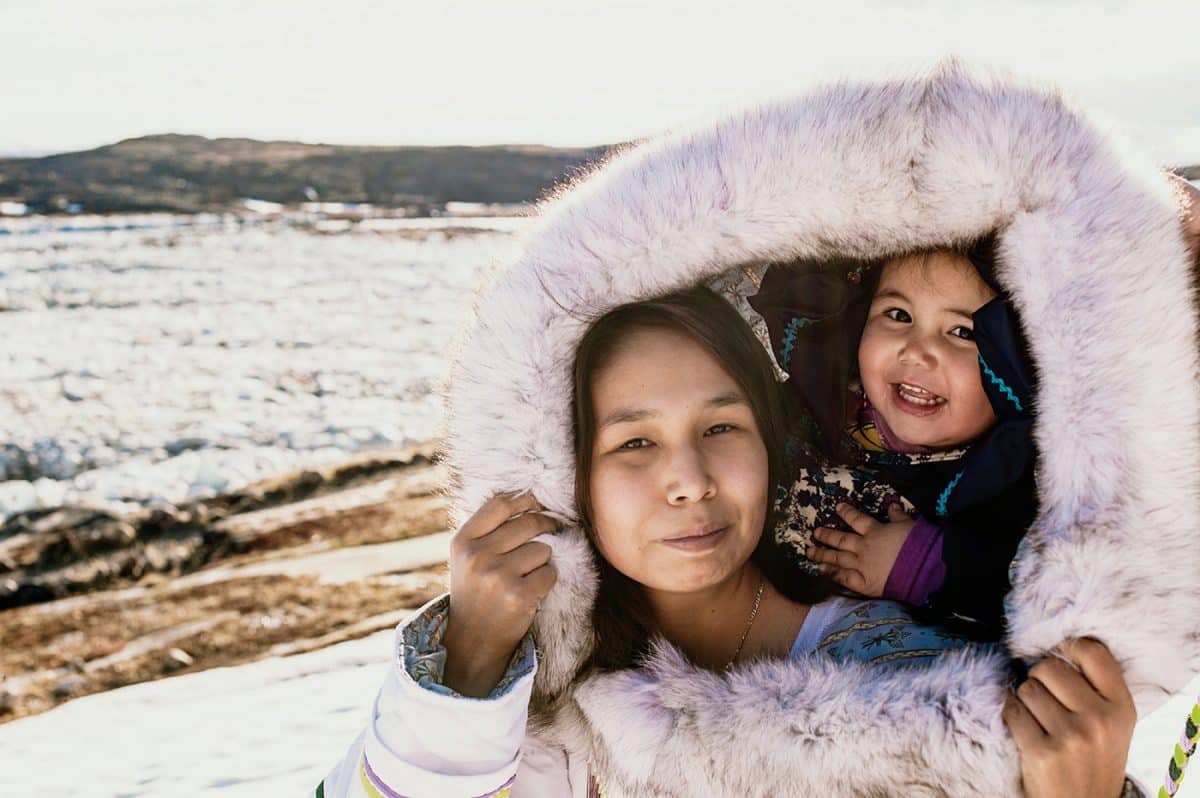 An Inuit mother and young daughter on Baffin Island, Nunavut.