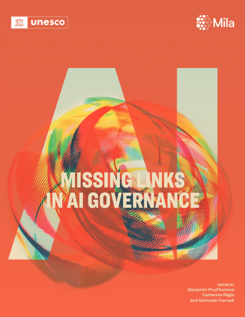 Screenshot of book cover - Missing links in AI governance