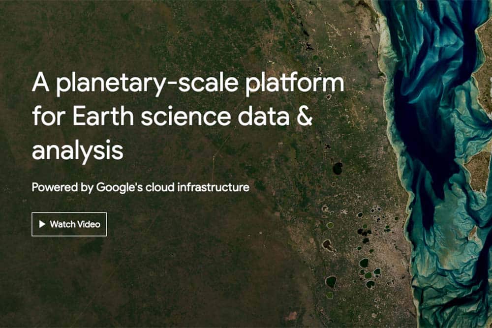 Screenshot of website home page for Google Earth Engine. Text: "A planetary-scale platform for Earth science data & analysis."