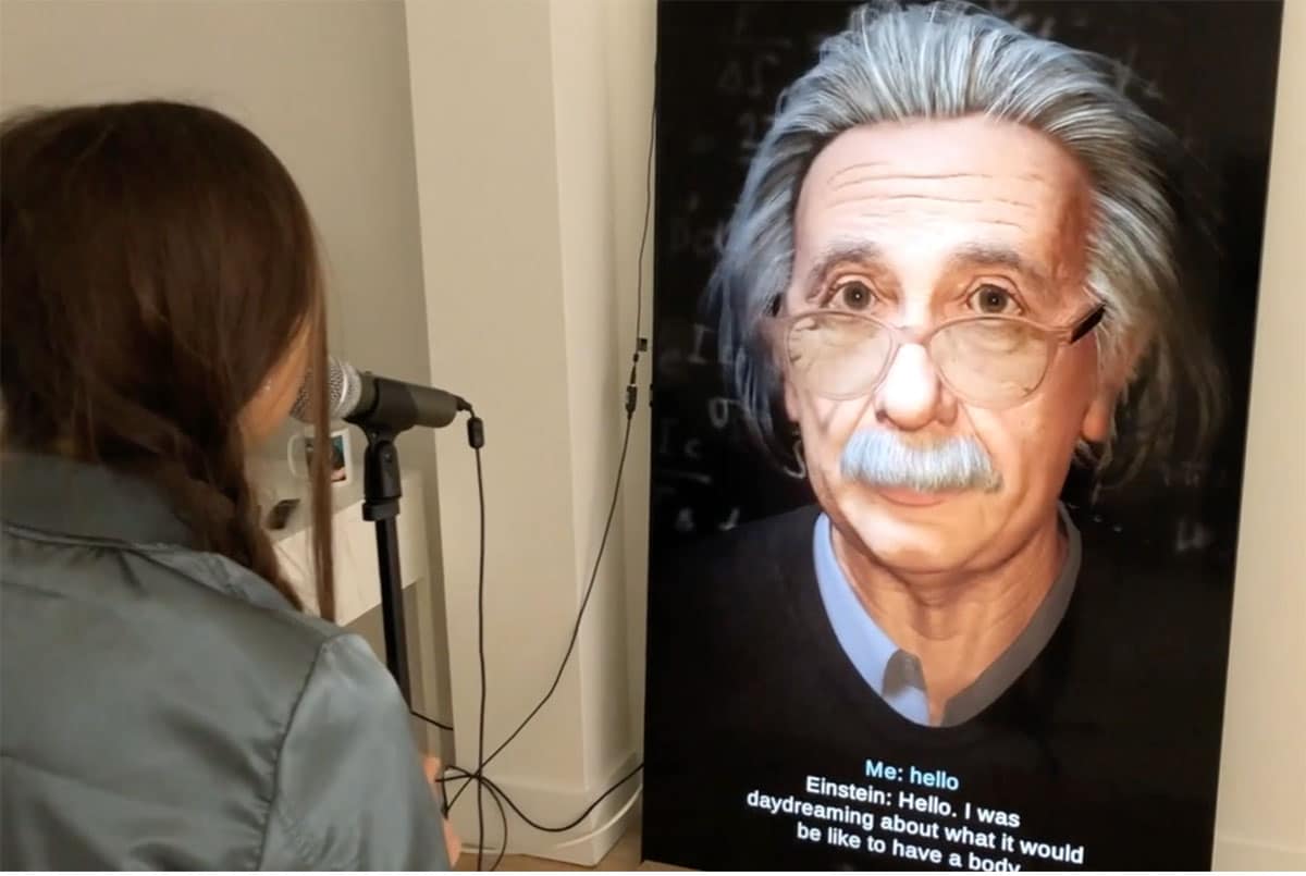 User speaking to Albert Einstein chatbot created by Reimagine AI. Source: Reimagine AI website.