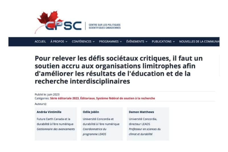 Capture d'écran de la page web de l'article CSPC